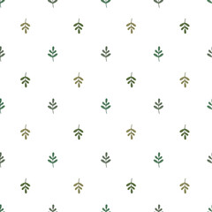 Cute twigs seamless vector pattern. Hand drawn cartoon illustration with vintage leaves. Scandi floral background for wrapping paper, packaging, gift, fabric, wallpaper, textile, apparel, print.