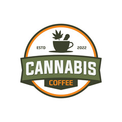 Cannabis,herb, hemp coffee logo design vintage emblem for cafe shop, bar, restaurant