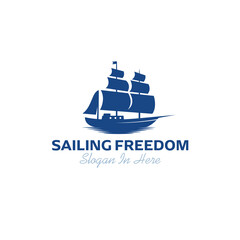 Simple Sailboat ship on sea ocean coast with bold style Logo design vector