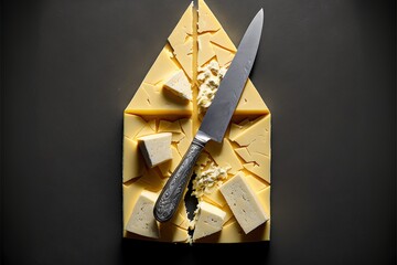 Cheese cut in geometric forms, generative ai