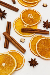 Orange chips, cinnamon sticks and star anise.