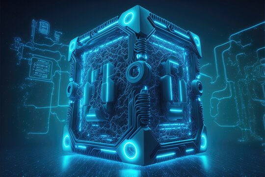 Blockchain hyperlink symbol on binary code number big data flow information. Cyber technology cryptocurrency finance bitcoin business concept. Generative AI