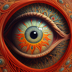 Colorful psychedelic abstract surreal iris eye illustration