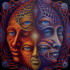 Colorful psychedelic portrait, abstract surreal illustration Generative AI