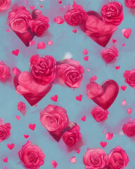 Bunch of red roses in shape of a heart for Valentines day card background, generative ai