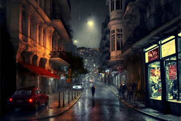Fototapeta na wymiar Fantasiereiche Illustration einer Straße in Istanbul 