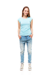 Obraz premium Full length portrait of young girl isolated on white.