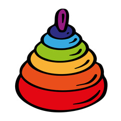 Children pyramid toy color. Logical lesson for a newborn. Toddler montessory toy. Vector illustration in doodle style.