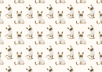Seamless pattern Siamese cat. Siamese cat wallpaper. watercolor cat illustration.