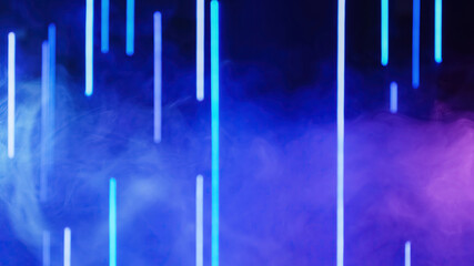 Neon background. Blur light. Color smoke. Laser illumination. Defocused blue purple lines glow mist cloud on dark abstract free space.