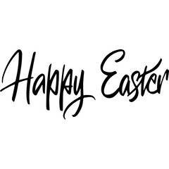 Fototapeta na wymiar Happy Easter Brushpen Handwritten Lettering. Illustration of Phrase Spring Holiday. Black over White Background Calligraphy.