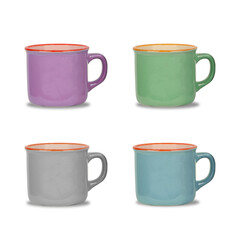 4 Vintage cups green purple grey light blue 