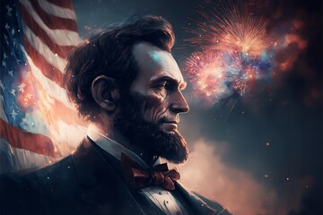 Abraham Lincoln With American Flag,Generative ai
