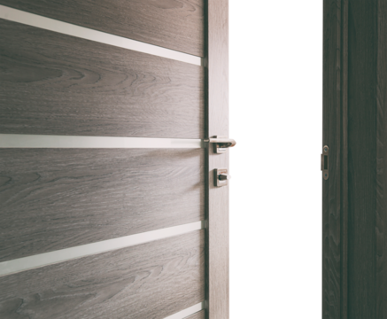 The light revealing through the half open wooden door in the house on a transparent background - Powered by Adobe