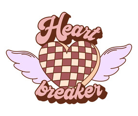 Heart breaker vector print. Retro Valentine's Day quote