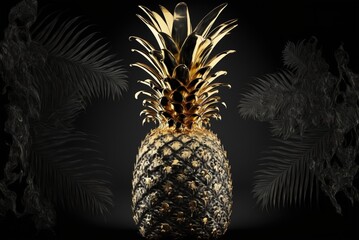 Golden ananas on a dark background created with Generative AI technology