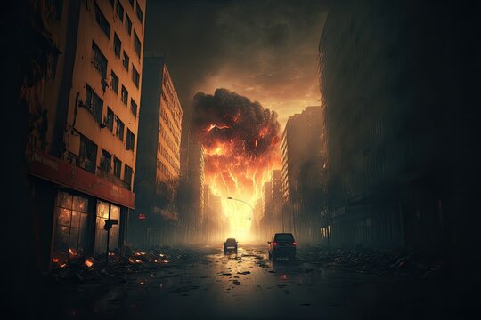 A burned city street with no life generative ai apocalyptic scene