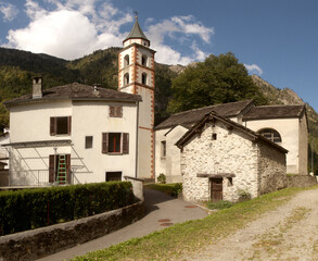 Fototapeta na wymiar Village church at Soazza in Graubünden, Swiss Alps