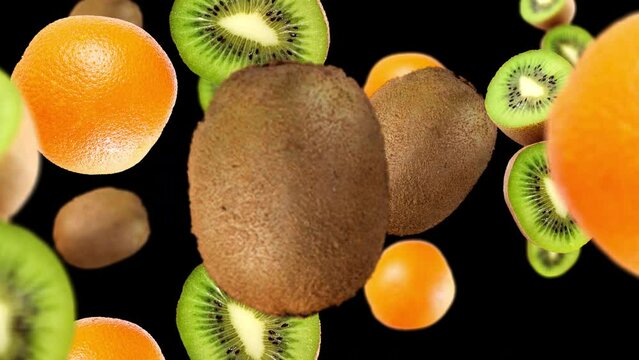 Falling kiwis and oranges Background, with Alpha Channel, Loop 