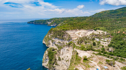 Aerial view to rocky coast near Diamond beach. Nusa Penida, Bali, Indonesia