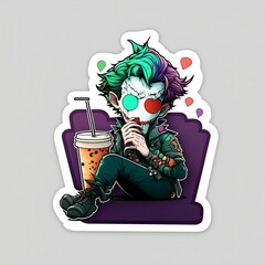 clown with a cup of coffee sticker