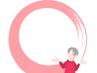優しい表情の若い女性からのまん丸なメッセージフレーム