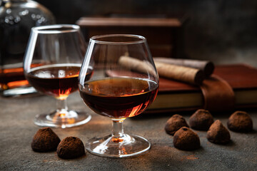 Glasses of strong alcoholic drink   cognac
