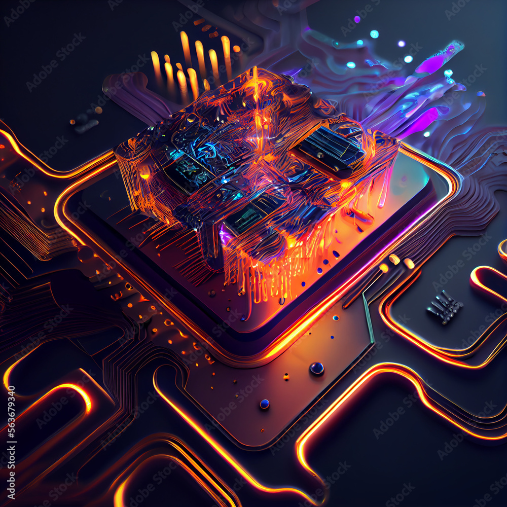 Aufkleber abstract technology chip processor created with generative ai