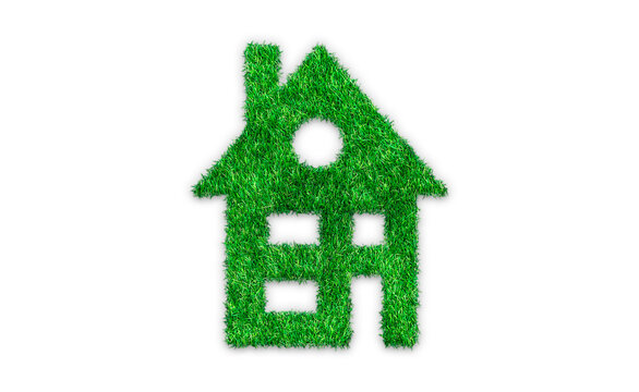 Icono de casa con césped verde.