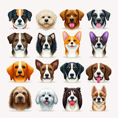 dogs emoji sticker pack set, different colours, colourfull, white backgroung