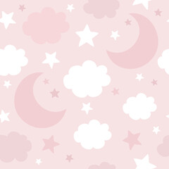 Seamless pattern with moon, clouds and stars. It can be used for wallpapers, wrapping, cards, patterns for clothes and other.