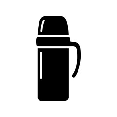 Thermos icon. Black silhouette. Vertical front side view. Vector simple flat graphic illustration. Isolated object on a white background. Isolate.