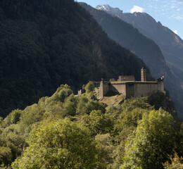 Fototapeta na wymiar Mesocco Castle, ruin in the Swiss Canton of Graubünden, a heritage site of national significance