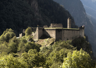 Naklejka premium Mesocco Castle, ruin in the Swiss Canton of Graubünden, a heritage site of national significance
