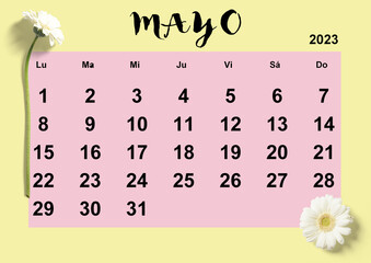 Calendario mensual Mayo 2023 - obrazy, fototapety, plakaty