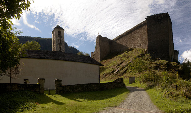 Mesocco Castle and Chapel of Santa Maria del Castello in Mesocco, Swiss Canton of Grisons	