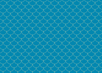 Mermaid tail on blue background. Square backdrop with mermaid tail ornament. Fish scale banner and invitation. Underwater and sea pattern. © Tanita