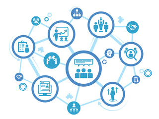Human resources or HR and recruitment vector illustration. Concept with icons related to personnel, employment.