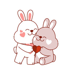 White Rabbit Couple Stay Together And Hug, Transparent, Illustration