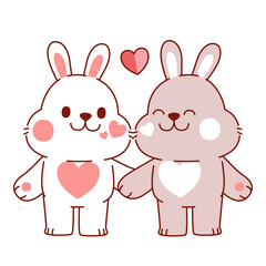 White Rabbit Couple Stay Together And Holding Hand, Transparent, Illustration