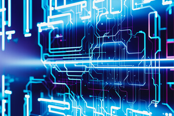 Circuit Board Pattern with Electric Glow, Abstract Technology Background