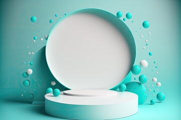 Teal bubbles 3D geometric podium background. Perfect for product displays, presentations, and sales banners, this studio-quality scene features a sleek, modern platform and a customizable stand