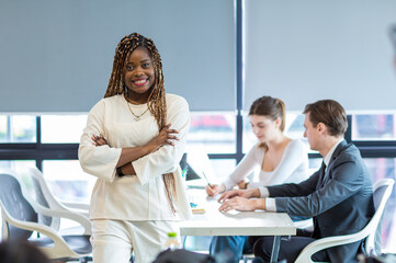 Business woman in the modern office. Women leader the new company self-confident. Professional Confident business expert