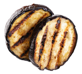 Grilled eggplants aubergine slices isolated on white background. With clipping path.