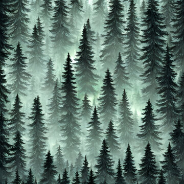 Foggy pine trees forest digital art created with AI + photoshop © mohamed
