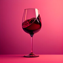 Red wine glass on pink background Illustration AI Generative