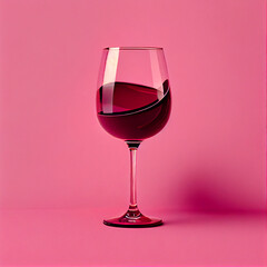 Red wine glass on pink background Illustration AI Generative