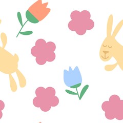 Cartoon animals seamless rabbit bunnies pattern for wrapping paper and fabrics and linens and kids clothes print