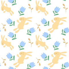 Cartoon animals seamless rabbit bunnies pattern for wrapping paper and fabrics and linens and kids clothes print
