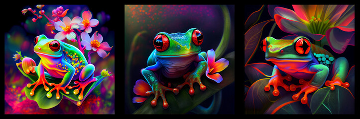 Frogs in forest. AI generative..